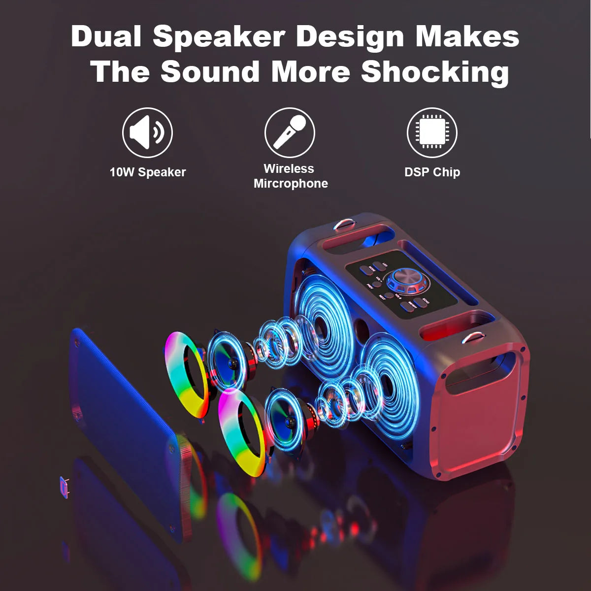 Outdoor Wireless Karaoke Speaker with Stereo Surround and Microphones