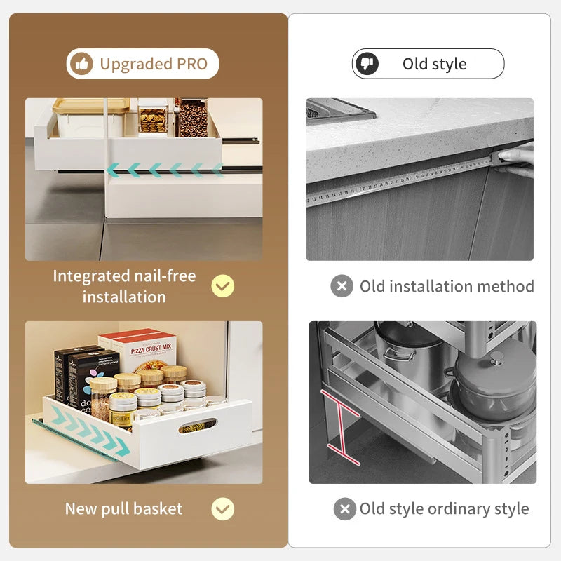 In-Cabinet Pulley Drawer Shelf Organizer for Efficient Kitchen Storage
