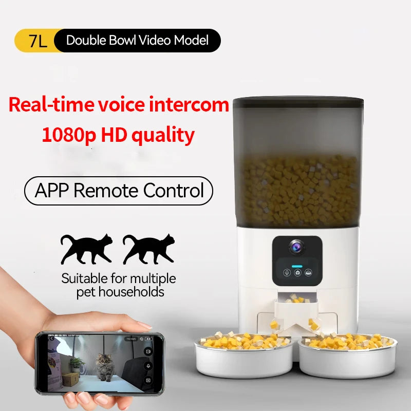 Smart Automatic Pet Feeder with WiFi and Double Bowl