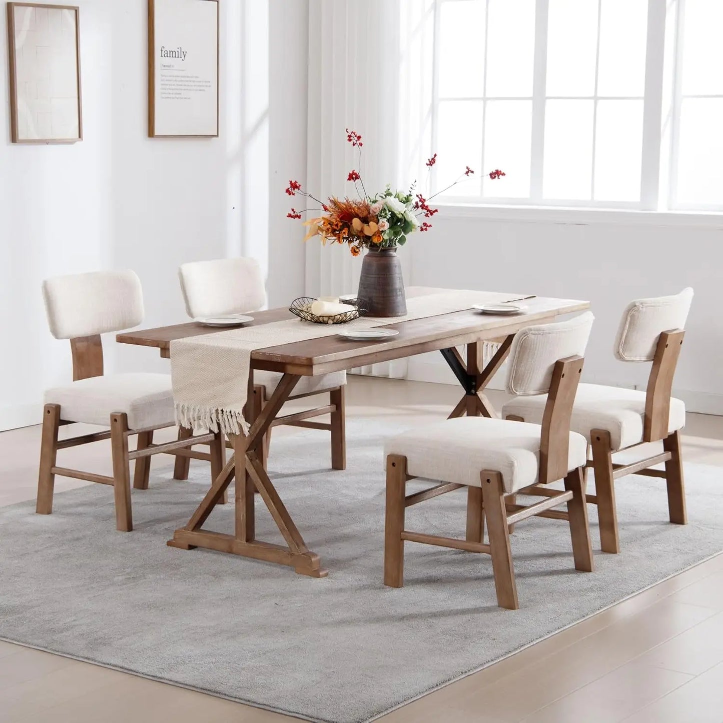 Dining Chairs Set of 4 Farmhouse Kitchen and Dining Room Chairs with Wood Legs Comfy Accent Side Chairs for Dining Living Room