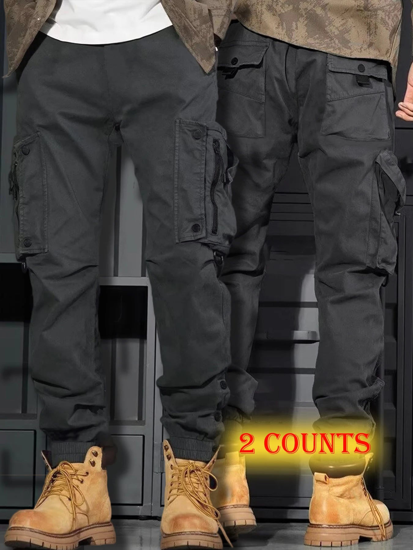 Men's Casual Spring Cargo Pants with Elastic Waist and Pockets