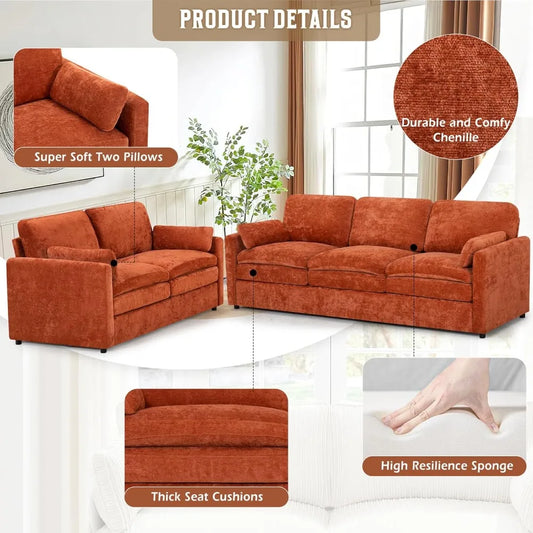 Modern Upholstered Sofa Couch with Soft Thick Cushions