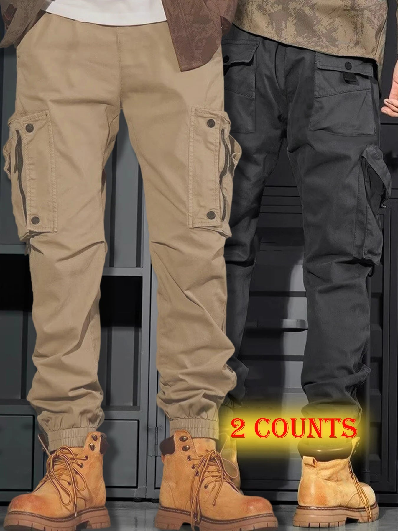 Men's Casual Spring Cargo Pants with Elastic Waist and Pockets