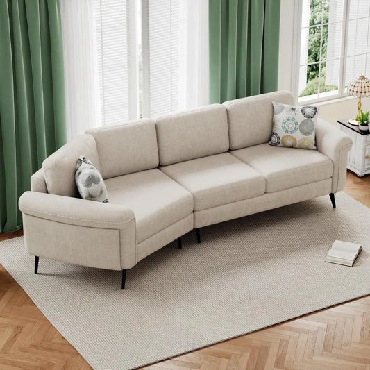Modern Upholstered 3 Seater Sofa with Printed Pillows