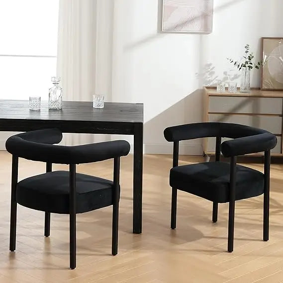 Modern Set of Two White Boucle Upholstered Dining Chairs