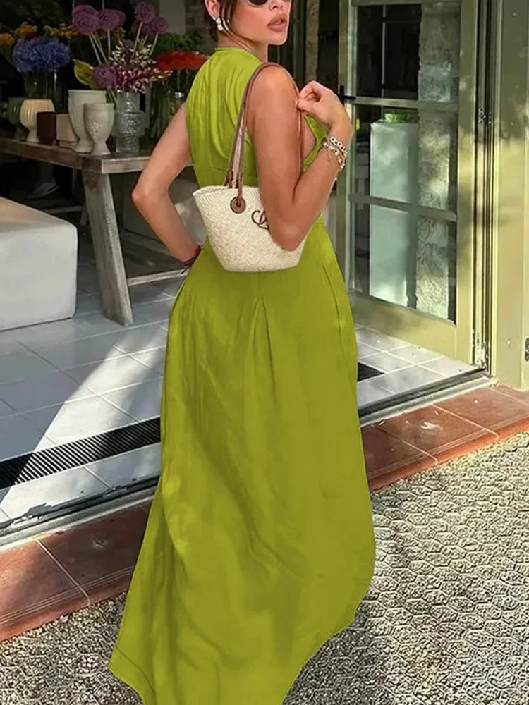 UOOZEE Pleated A Line Office Dress With Zipper Design