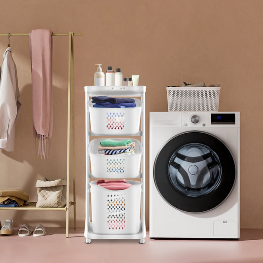 Three-Layer Rolling Laundry Basket for Efficient Home Organization