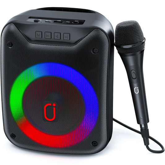 FanFun Karaoke Machine Portable Bluetooth Speaker with Microphone and LED Light
