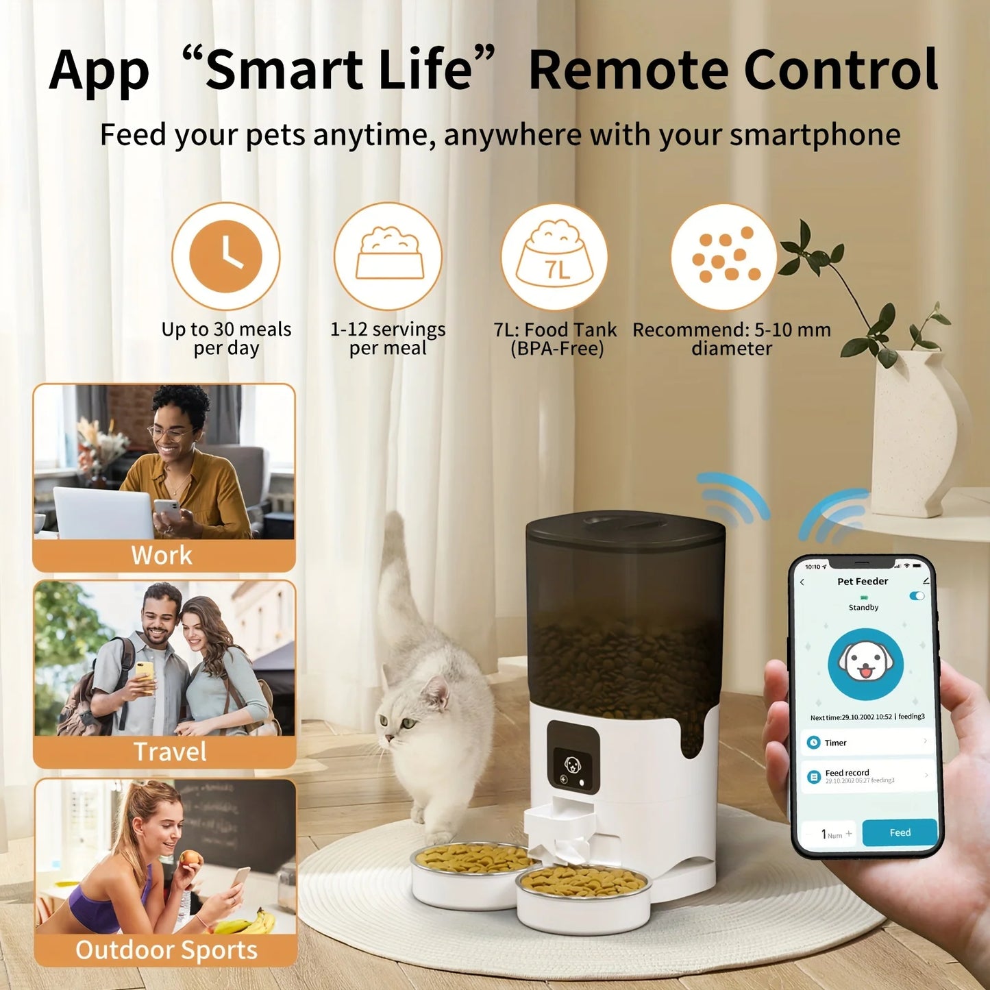 Smart Automatic Pet Feeder with WiFi and Double Bowl