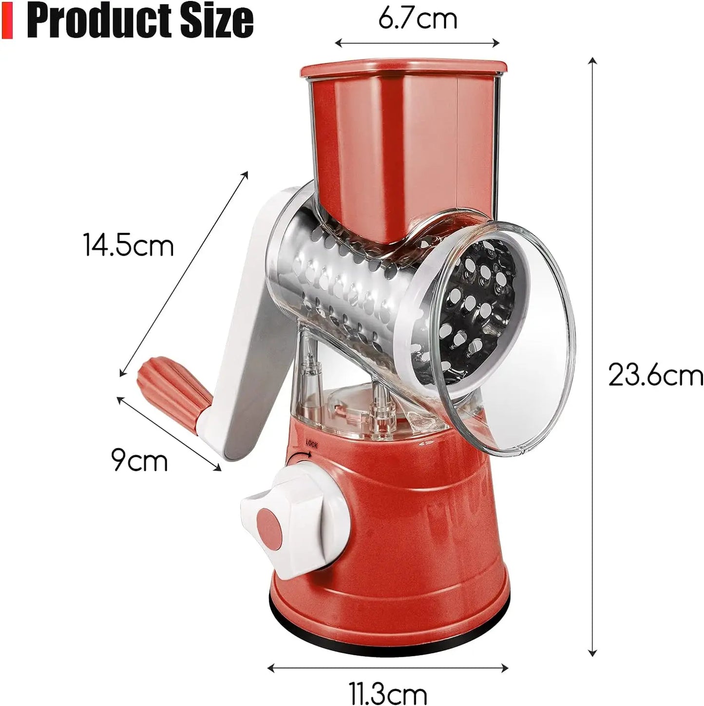 Rotary Cheese Grater with Three Blades for Quick Slicing