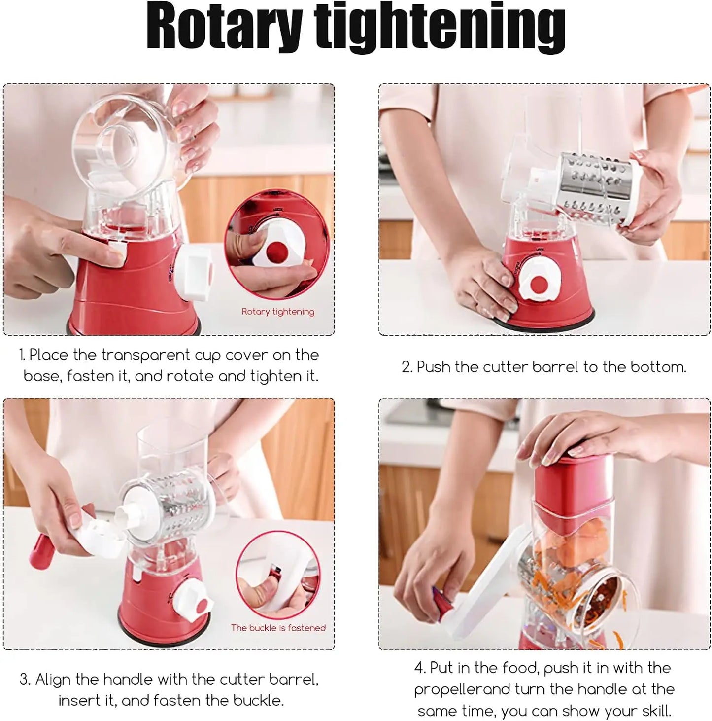Rotary Cheese Grater with Three Blades for Quick Slicing