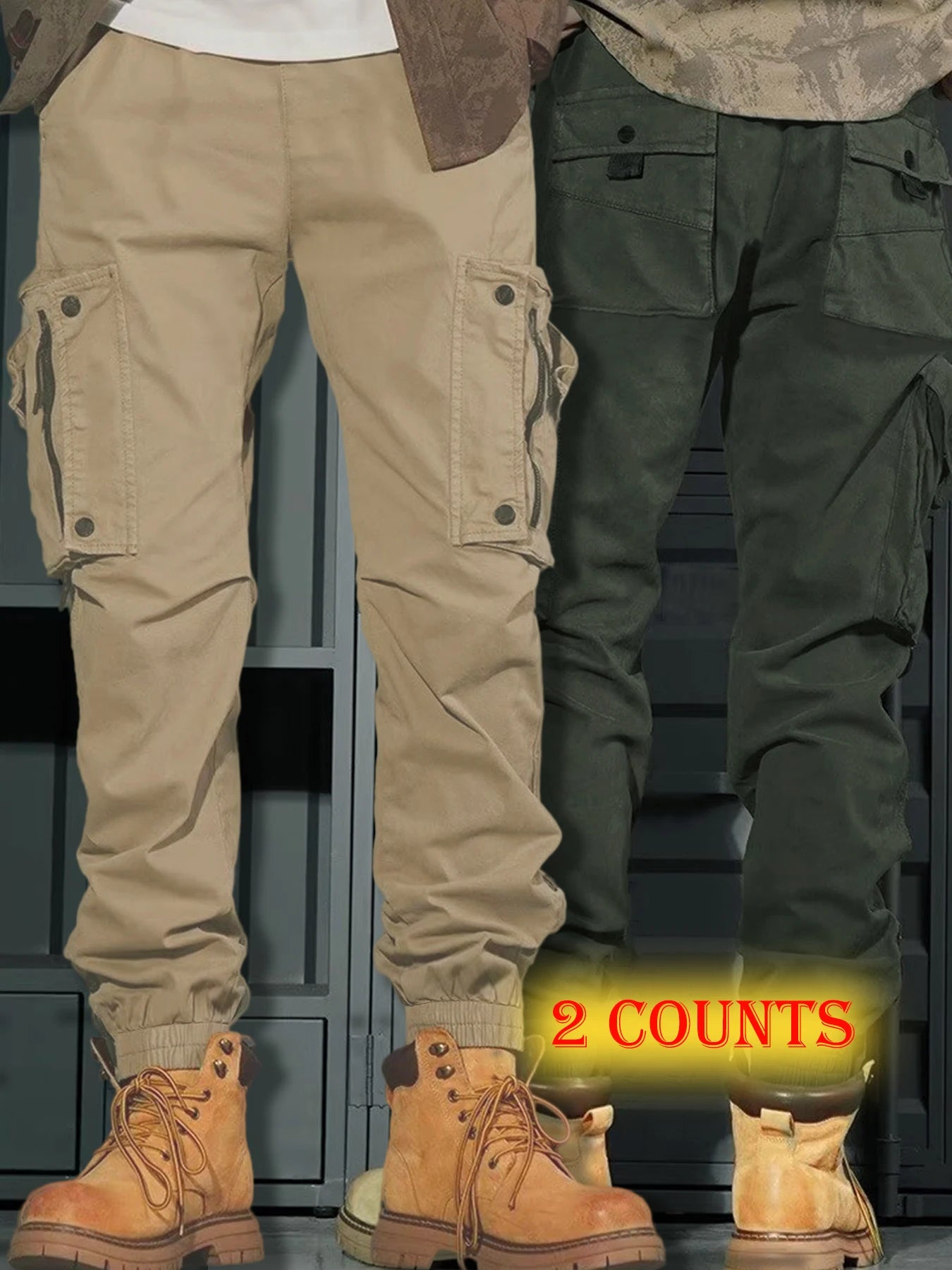 Men's Casual Spring Cargo Pants with Elastic Waist and Pockets
