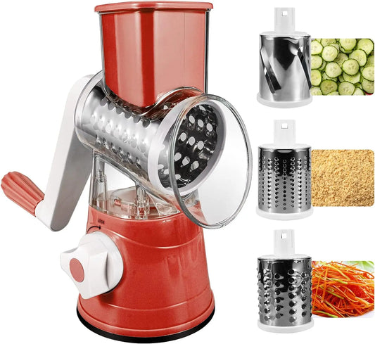 Rotary Cheese Grater with Three Blades for Quick Slicing