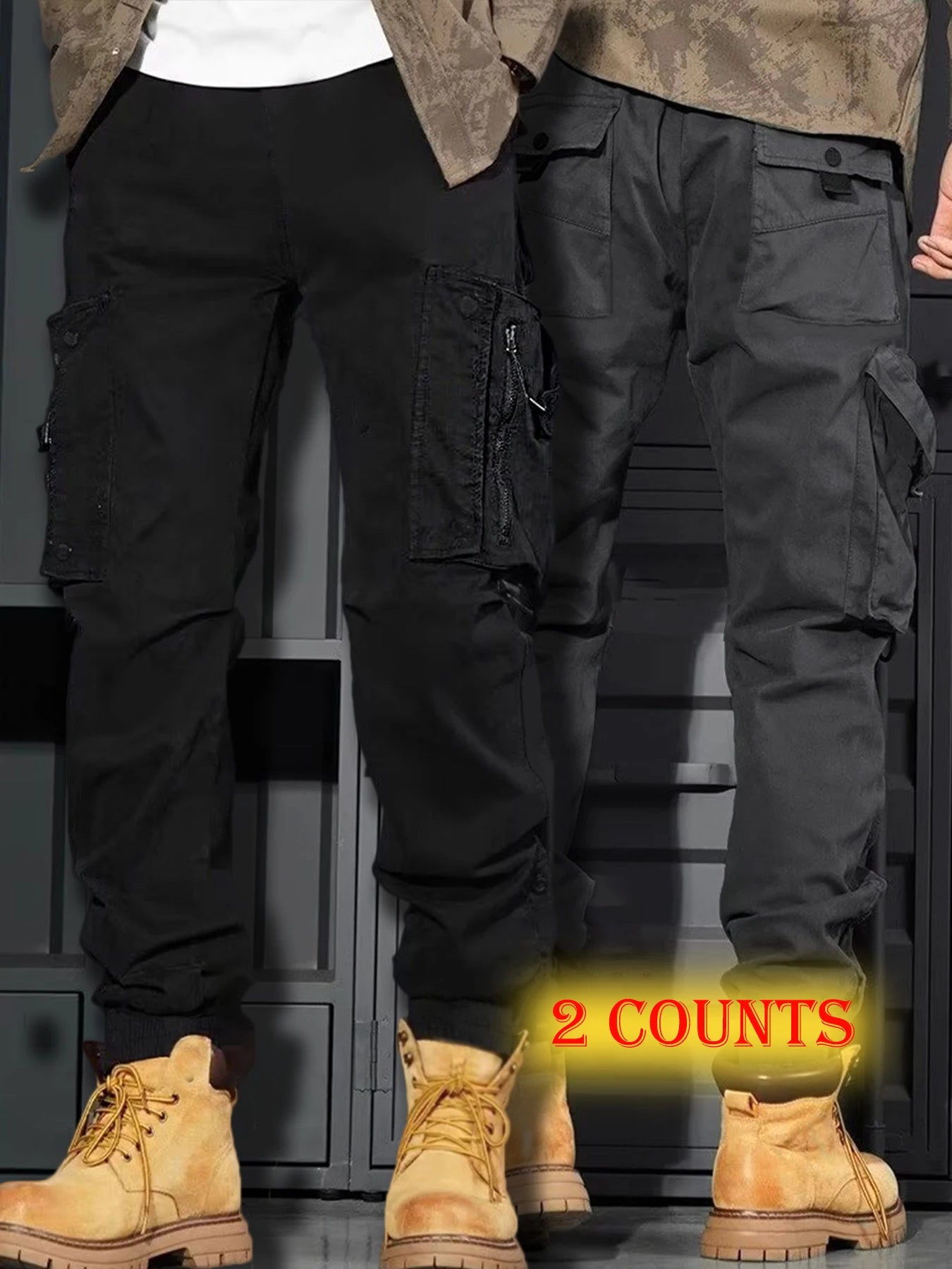 Men's Casual Spring Cargo Pants with Elastic Waist and Pockets