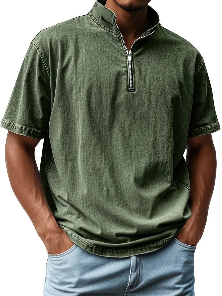 Men's Casual Zipper Fly Short Sleeve Tops for All Seasons