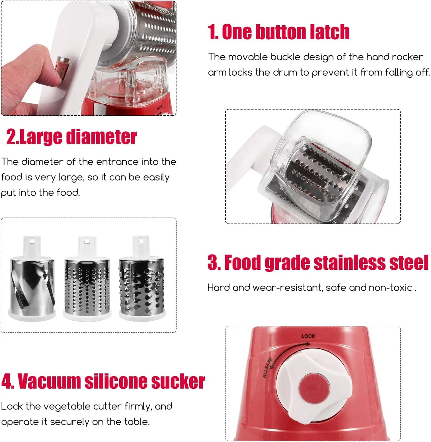 Rotary Cheese Grater with Three Blades for Quick Slicing