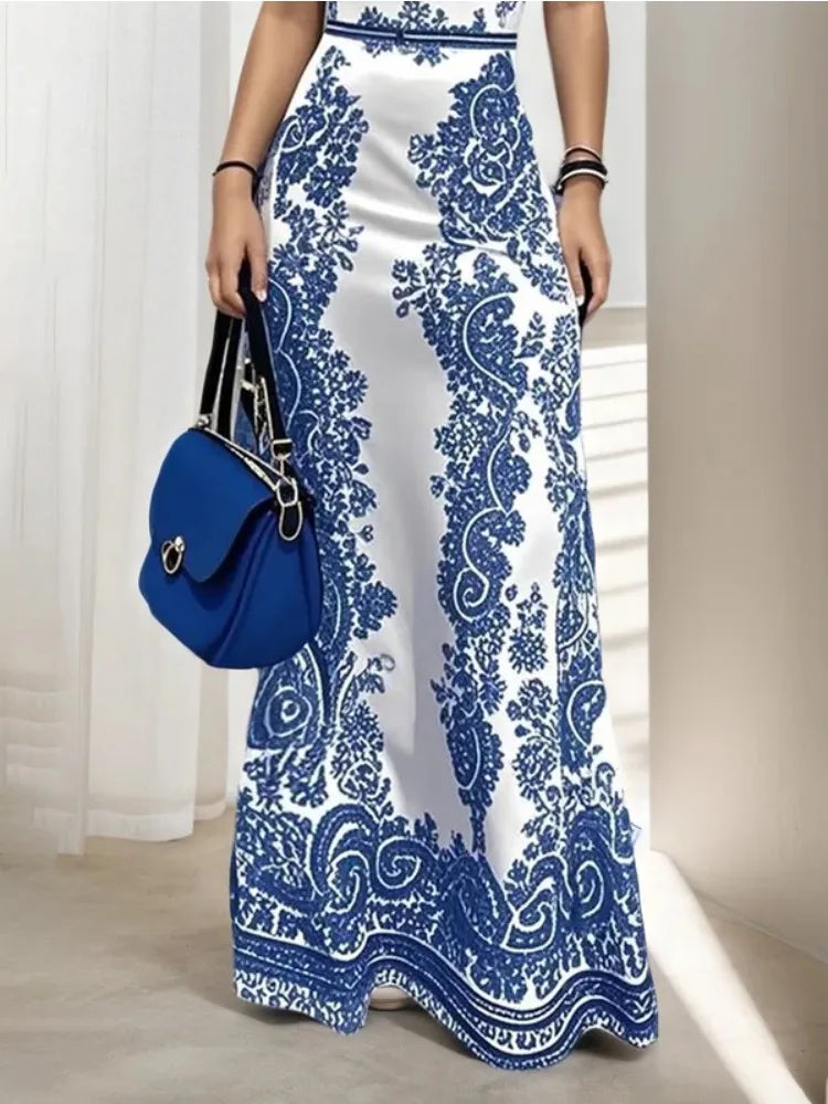 Freeacy Floral Printed Bodycon Dress For Women Evening Gown