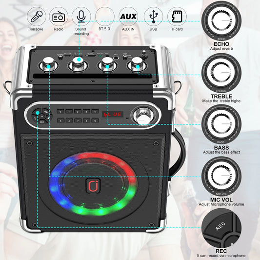 Wireless Bluetooth Karaoke System with Microphones and FM Radio