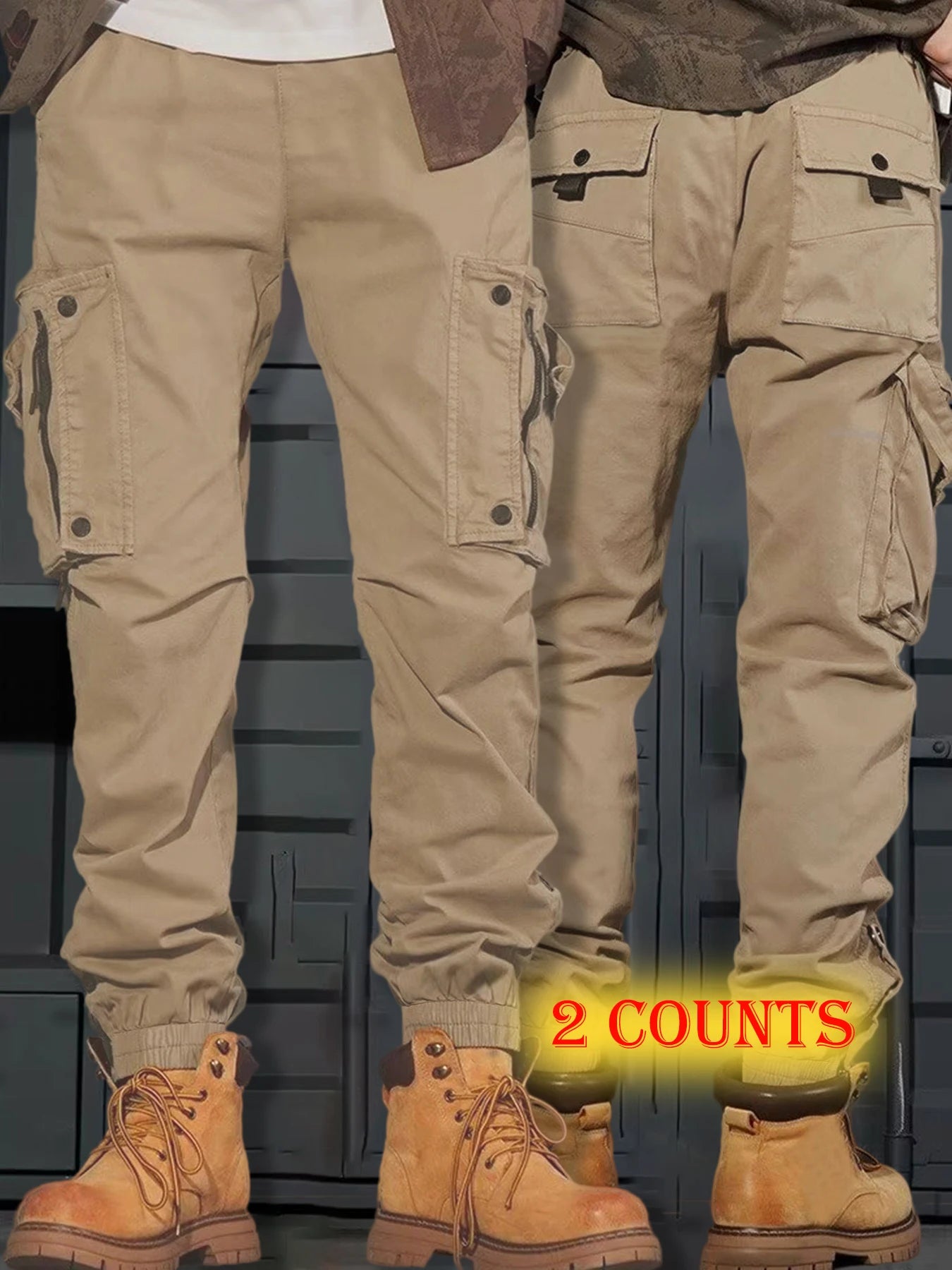 Men's Casual Spring Cargo Pants with Elastic Waist and Pockets