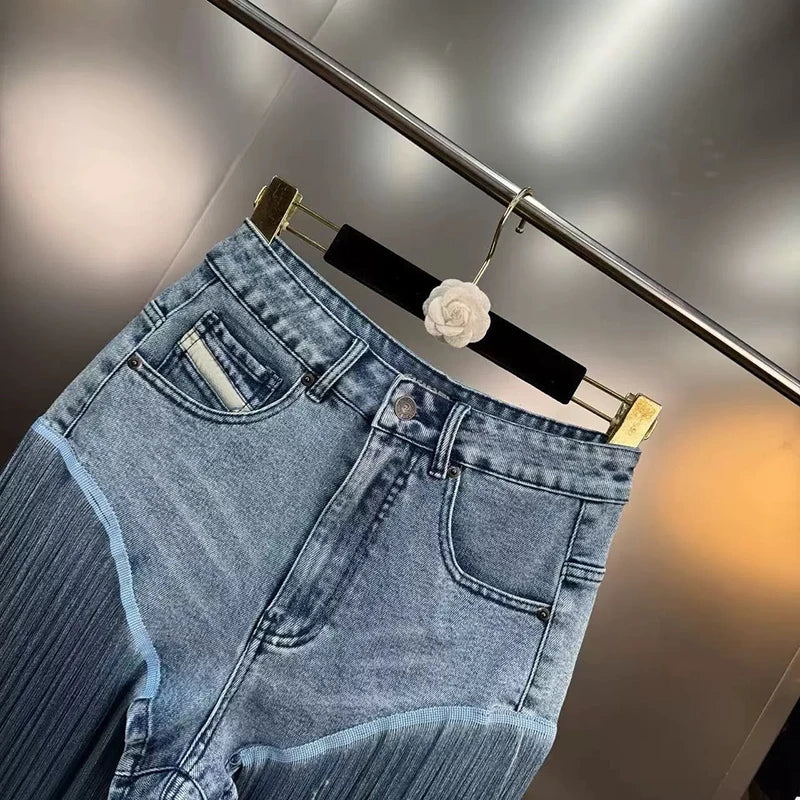 High Waist Tassel Patchwork Denim Shorts For Women Casual