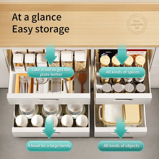 In-Cabinet Pulley Drawer Shelf Organizer for Efficient Kitchen Storage