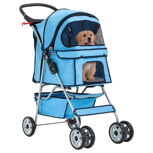 Comfortable 4-Wheel Pet Stroller with Removable Liner and Cup Holder