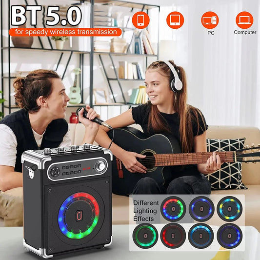 Wireless Bluetooth Karaoke System with Microphones and FM Radio