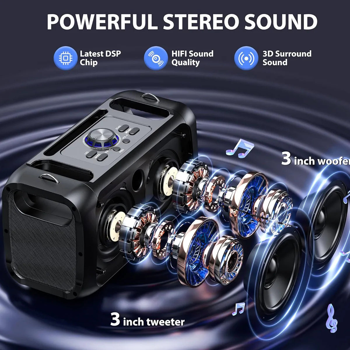Outdoor Wireless Karaoke Speaker with Stereo Surround and Microphones