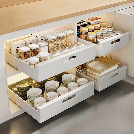 In-Cabinet Pulley Drawer Shelf Organizer for Efficient Kitchen Storage