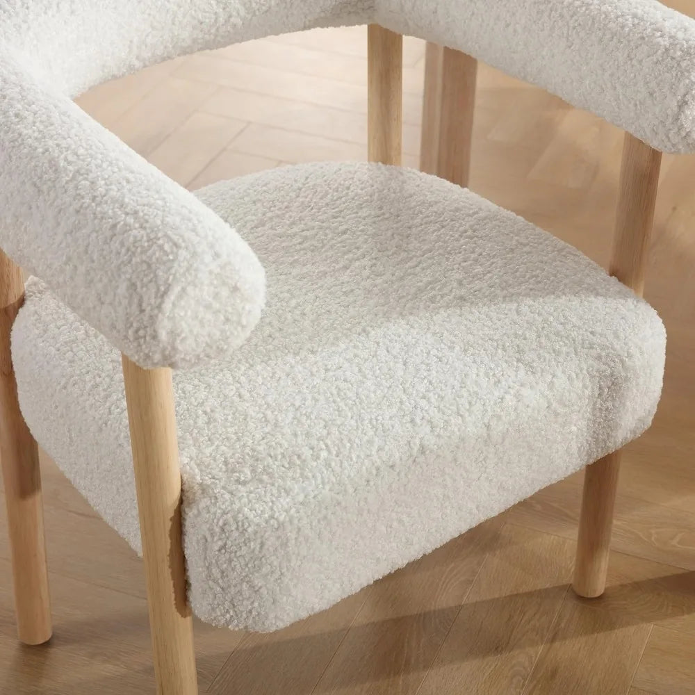 Modern Set of Two White Boucle Upholstered Dining Chairs
