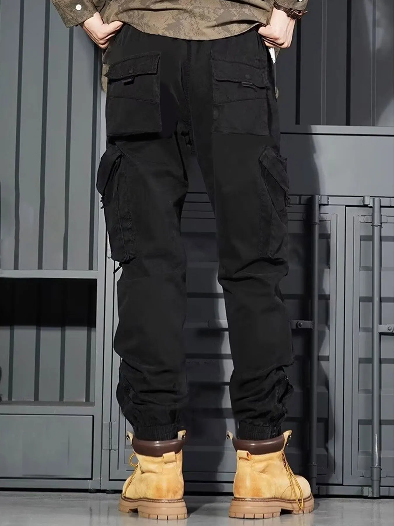 Men's Casual Spring Cargo Pants with Elastic Waist and Pockets