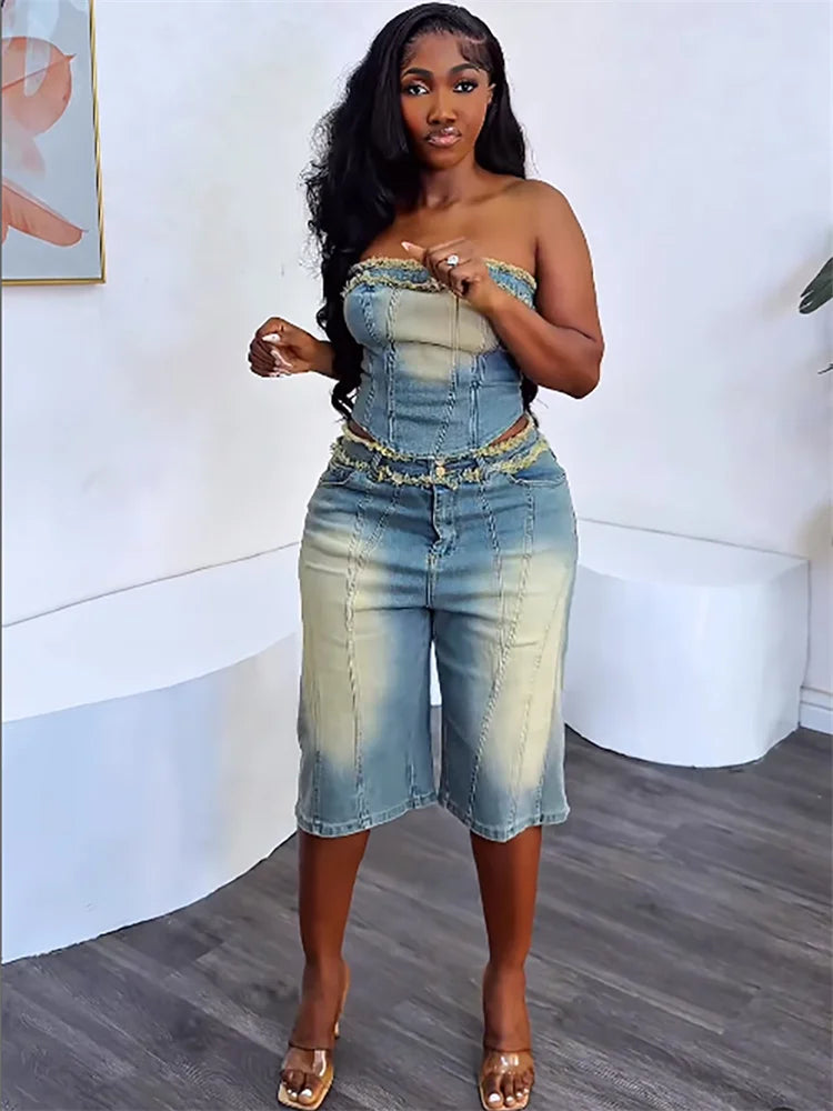 Weird Puss Cowboy Vintage Two Piece Set Backless Tube Tops