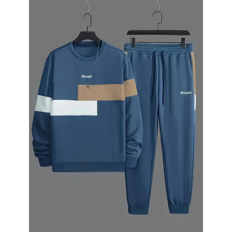 Men's Casual Color Block Sweatshirt and Jogger Pants Set
