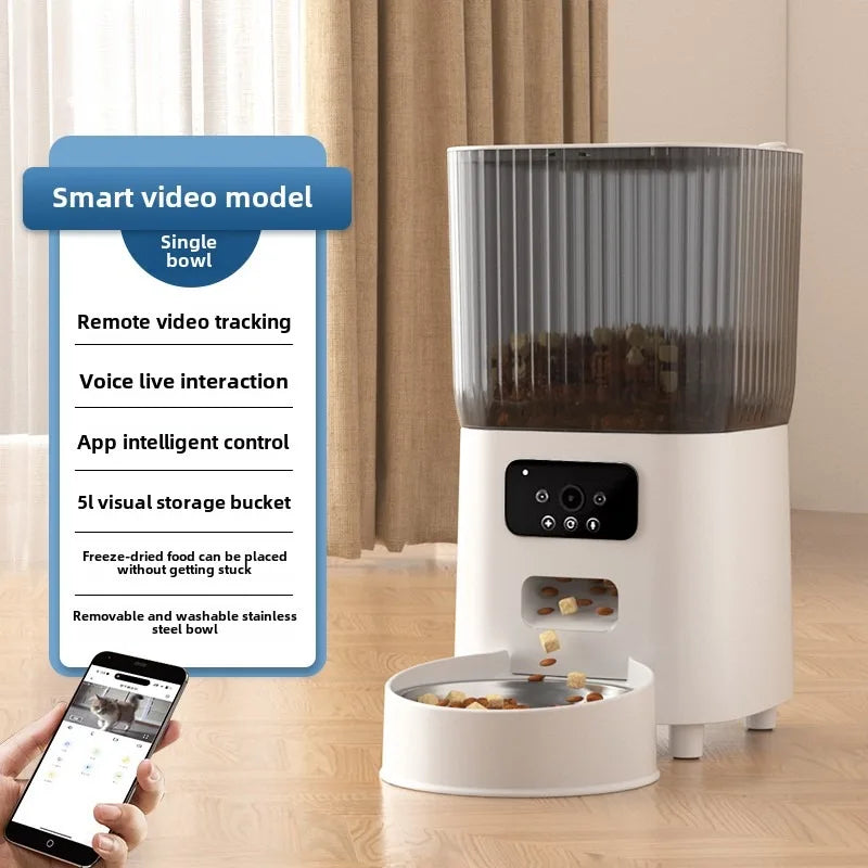 Smart WiFi Cat Feeder with Camera and Voice Control