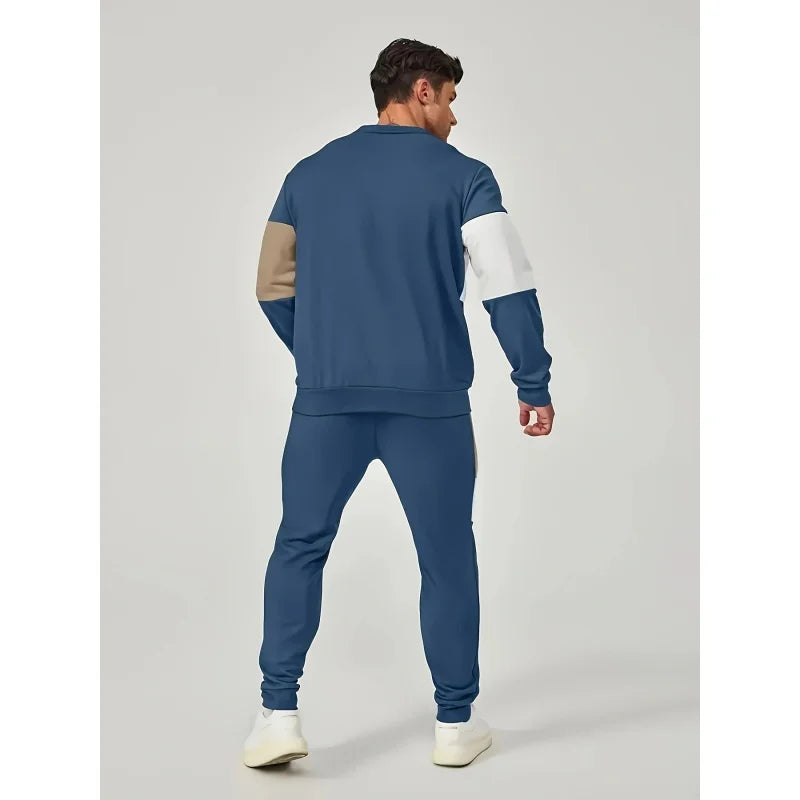 Men's Casual Color Block Sweatshirt and Jogger Pants Set