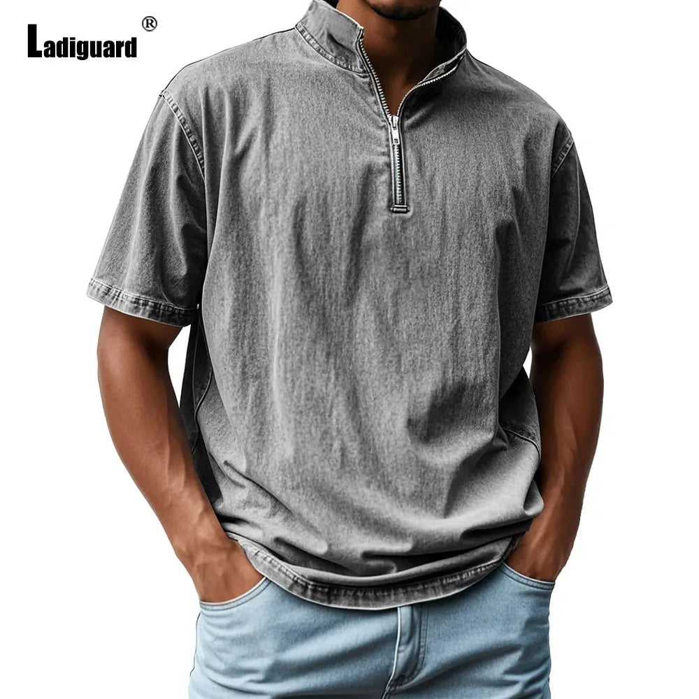 Men's Casual Zipper Fly Short Sleeve Tops for All Seasons